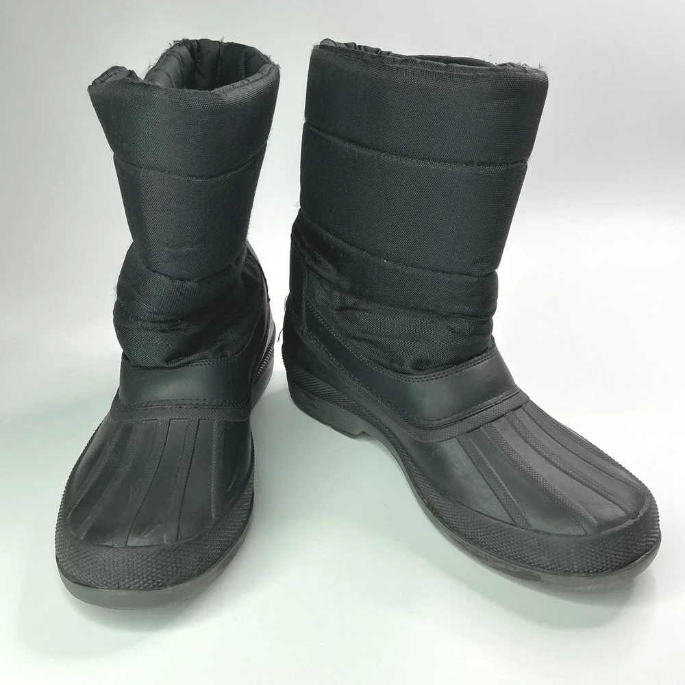 Black Snow Boots Mens Size 9 Insulated Waterproof Shell Hook and Loop HB22001